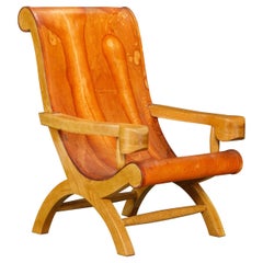 Used Clara Porset Patinated Leather and Cypress 'Butaque' Armchair, Mexico, c. 1947 