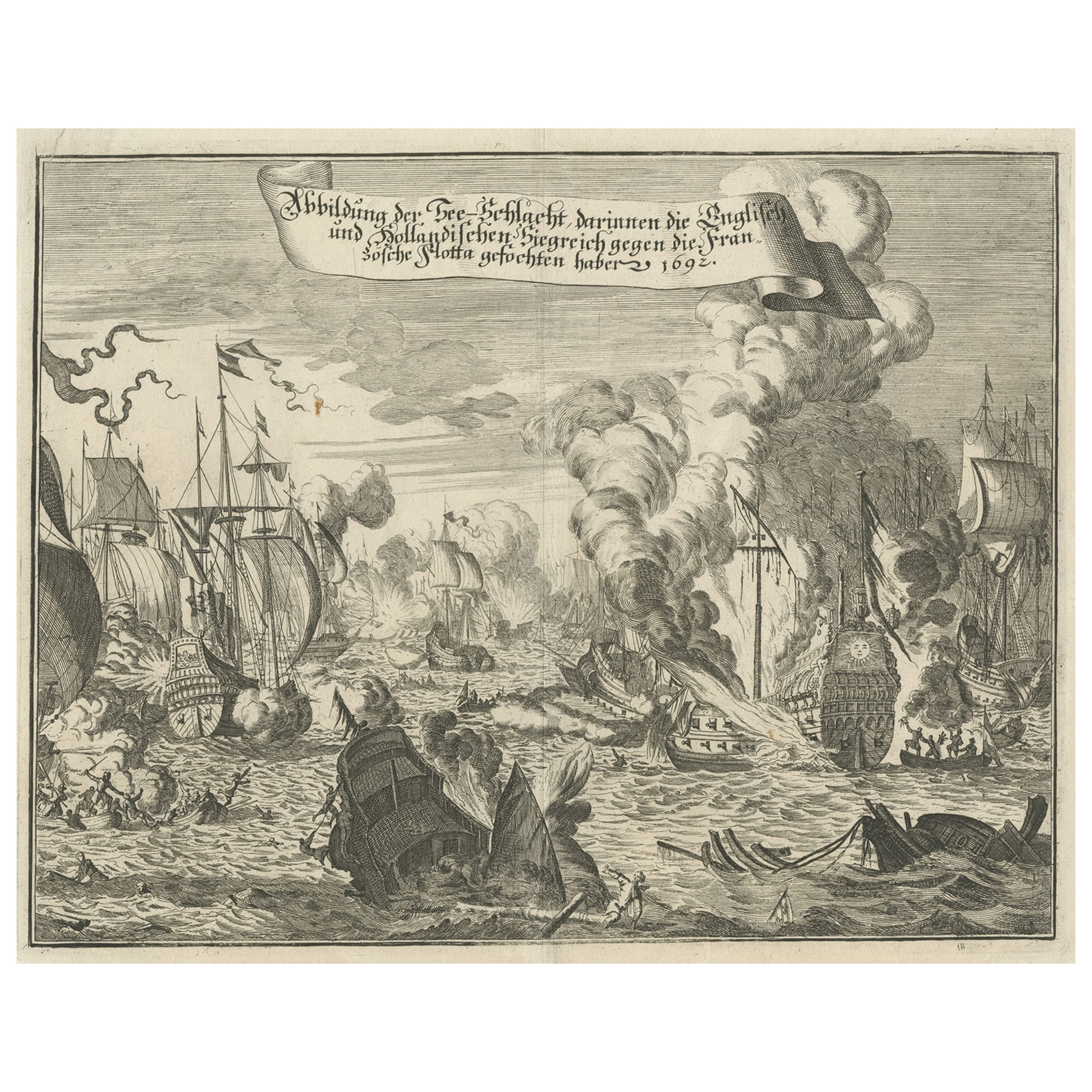 Sea Battle with the English Destroying French Ships in the Nine Year War, c.1700 For Sale