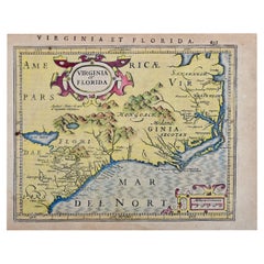 Florida and Virginia: A 17th Century Hand-colored Map by Hondius after Mercator