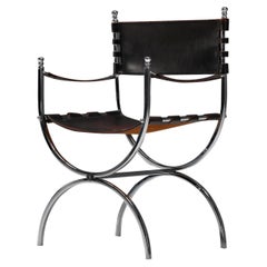 Maison Jansen Leather and Chrome "Savonarola" Emperor Chairs, 1970's