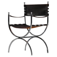 Retro Maison Jansen Leather and Chrome "Savonarola" Emperor Chairs, 1970's