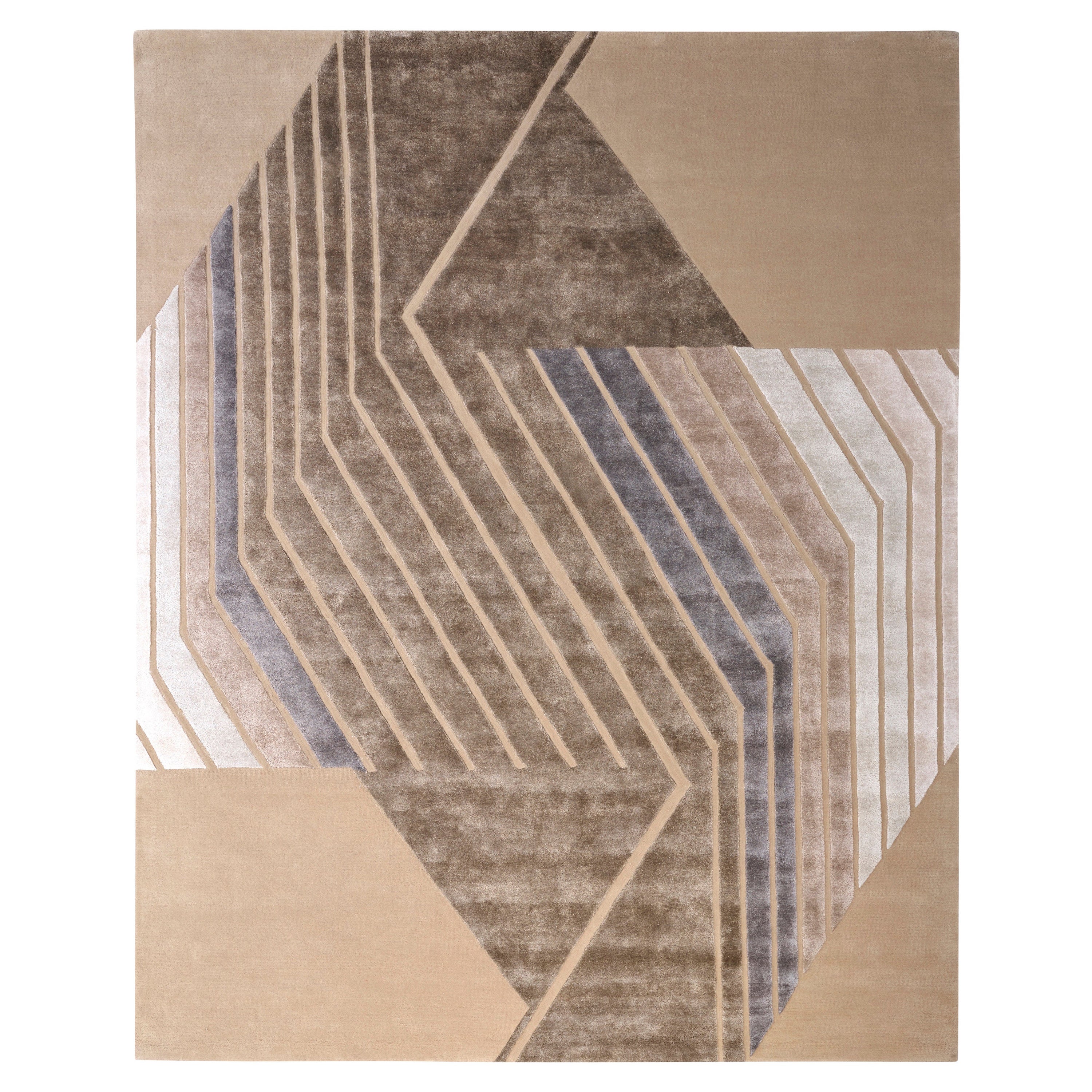 UNICO Hand Tufted Contemporary Rug in Silver Gold and Taupe Colours by Hands For Sale
