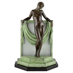 Art Deco Style Lamp Nude with Scarf by Fayral for Max Le Verrier Séréntité