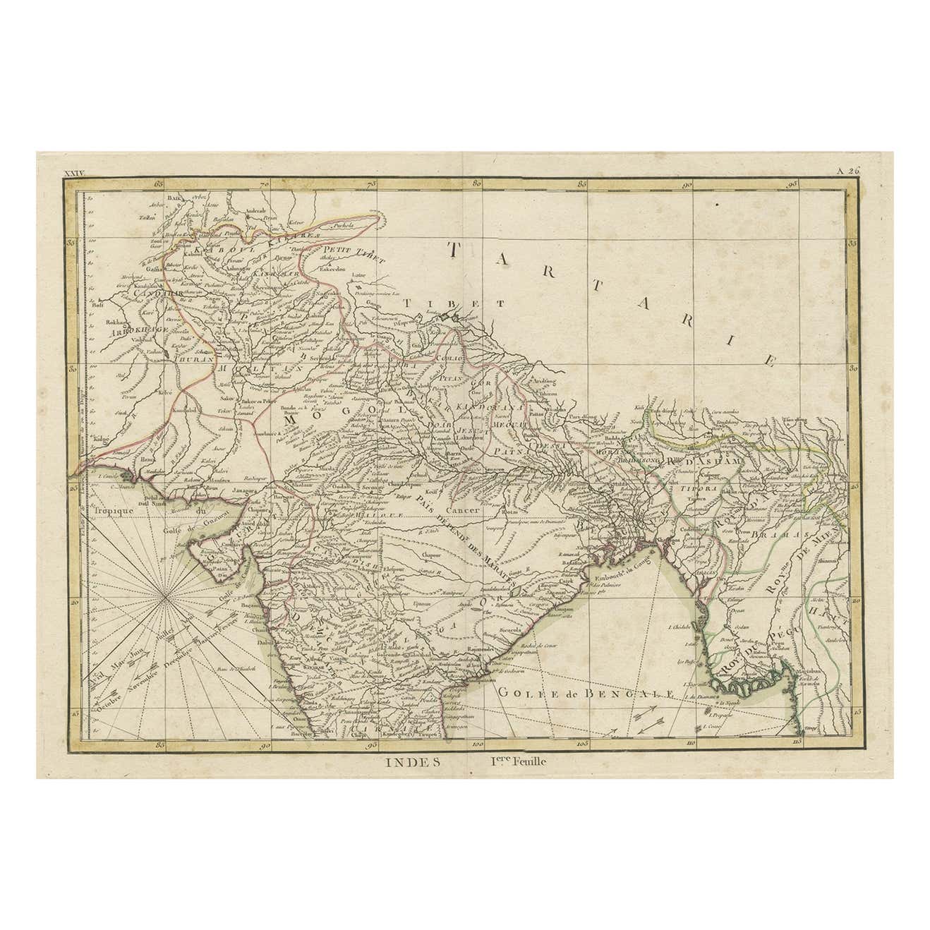 Old Map of North India From Kandahar East to Burma 'Pegu' and South to ...