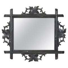 French 1900s Black Forest Turn of the Century Mirror with Carved Oak Leaves