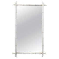 French Turn of the Century Painted Faux Bamboo Mirror with Distressed Patina