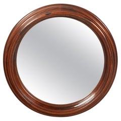 English Turn of the Century Circular Walnut Mirror with Brown Patina, circa 1900