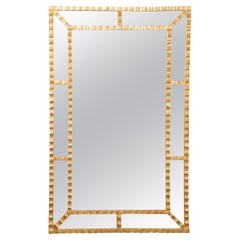 Italian Midcentury Gilt Metal Pareclose Mirror with Grooved Motifs