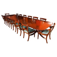 Vintage Arthur Brett Three Pillar Mahogany Dining Table & 14 Chairs 20th Century