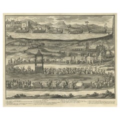 Impression ancienne d'une procession funéraire des rois du Vietnam ou de Tonkin, 1725