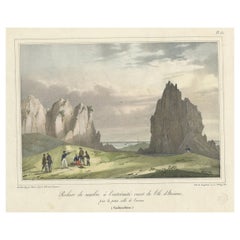 Antique Old Print Depicting the Marble Mountain Rock of Hoi An, Vietnam, c.1840