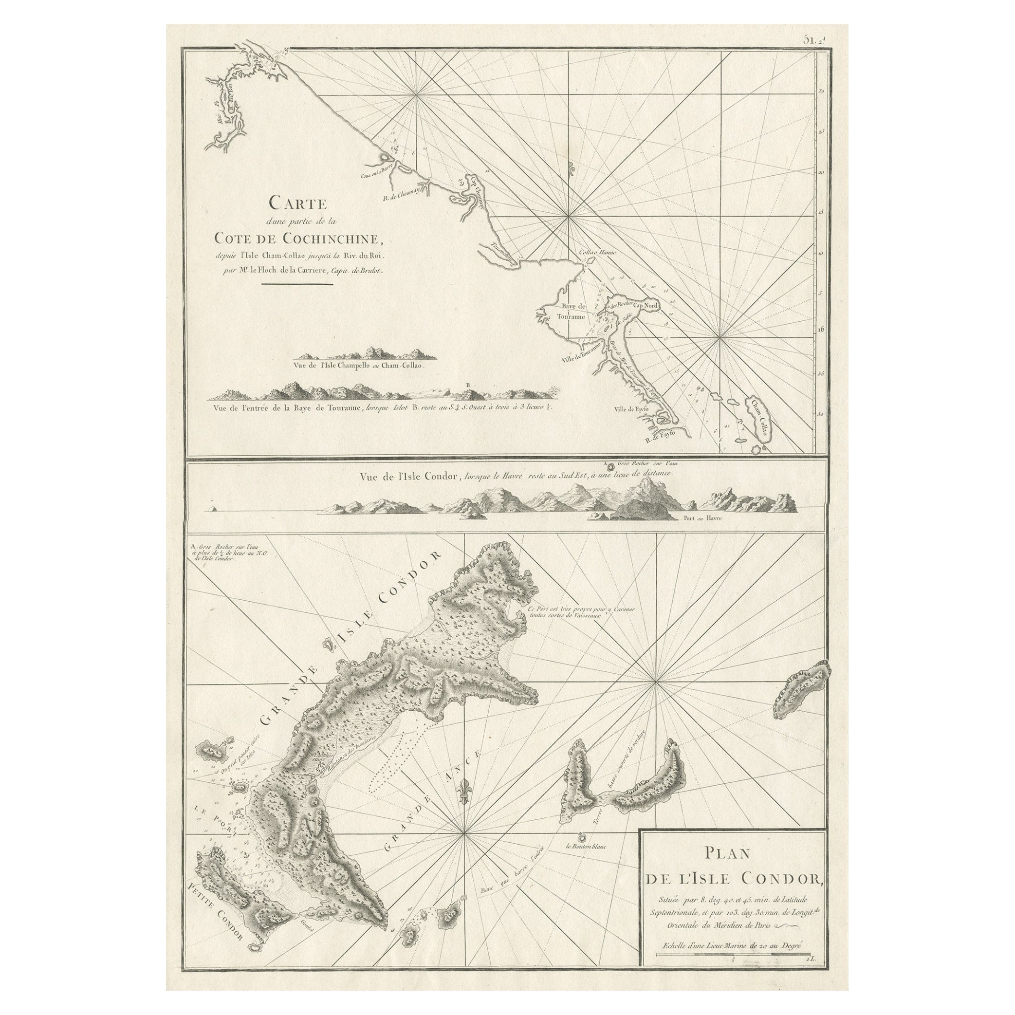 Old Sea Charts of Tourane Bay & the Con Dao Islands 'Pulo Condor', Vietnam, 1780 For Sale