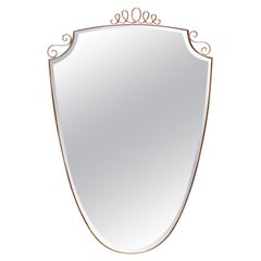 Brass Wall Shield Mirror with Friezes, Italy, 1950s
