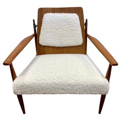 Sleek Mid-Century Modern Lounge Chair with New Boucle Upholstery