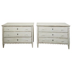 Pair of French 1870s Three-Drawer Commodes with Scalloped Aprons and New Paint
