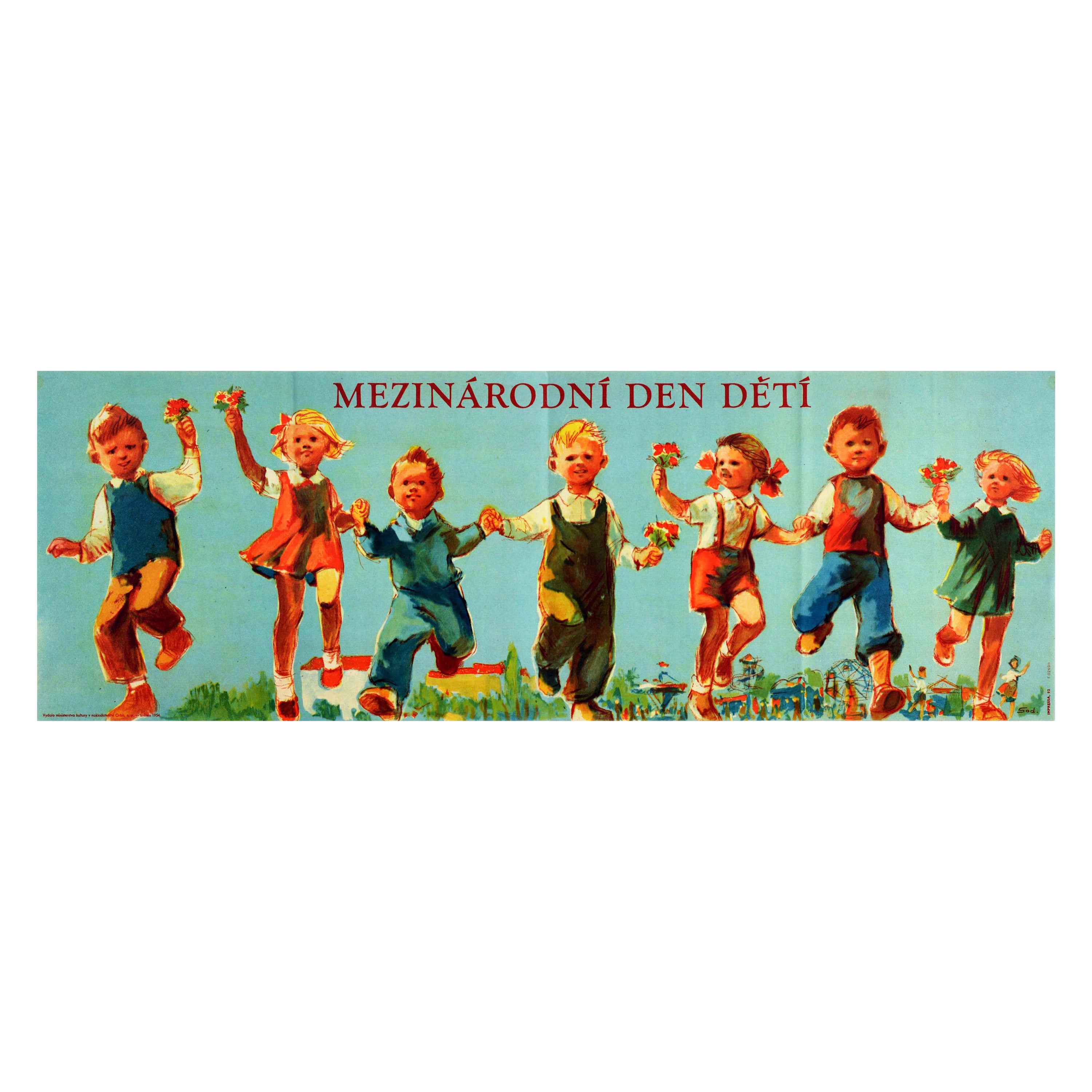 Original Vintage Czech Poster International Children's Day Mezinarodni Den Deti
