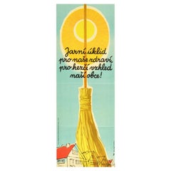 Original Vintage Poster Village Spring Clean For Health Sunshine Brush Design