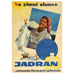 Original Vintage Poster Jadran Sunscreen Winter Sun Ski Sport Horse Illustration