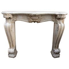Classical 1990s French Aged Macael White Marble Fireplace Mantle