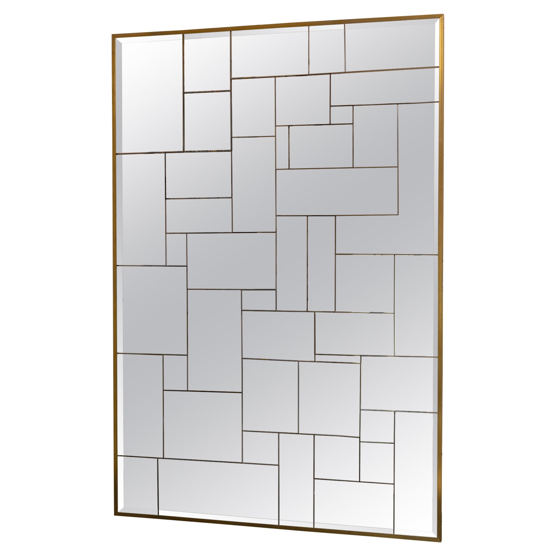 Contemporary Wall Mirror with Vintage 1970's Mirrors, Brass Details
