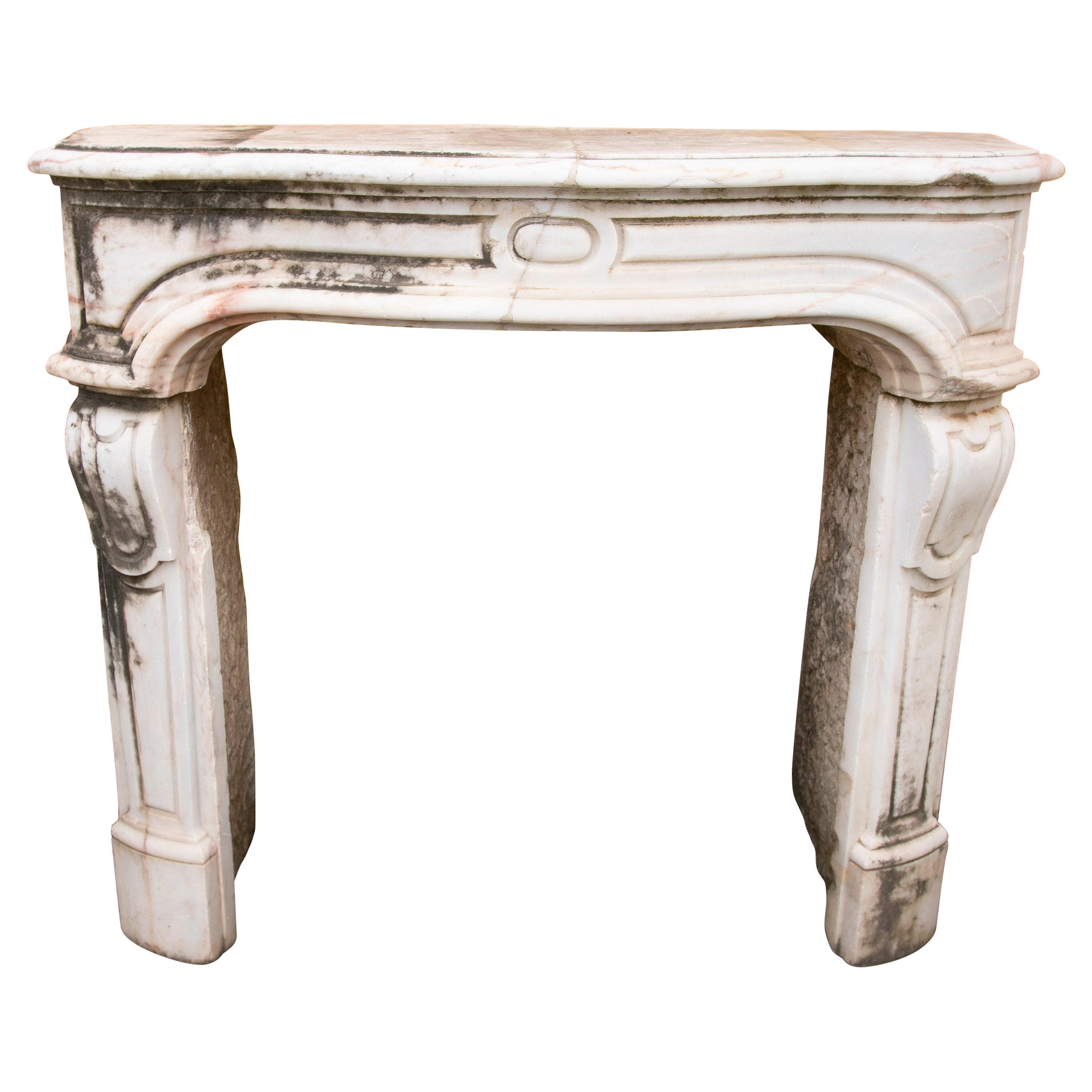 Antiquités françaises des années 1850, manteau de cheminée en marbre blanc massif en 3 parties avec panneau décoratif en vente