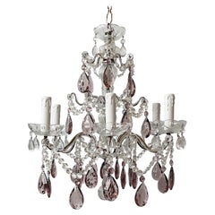 Italian Crystal Beaded Chandelier with Amethyst Glass Prisms 