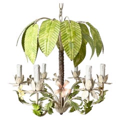 Italian Vintage Tole-Painted Palm Tree Chandelier