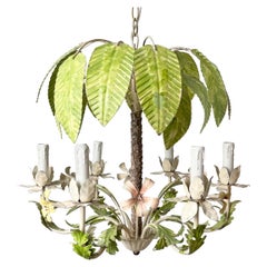 Italian Vintage Tole-Painted Palm Tree Chandelier 