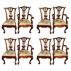 Vintage Suite of Eight George III Style Mahogany Dining Chairs in Chippendale Taste