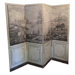 Antique Zuber Original Wallpaper Screen with French Hinges