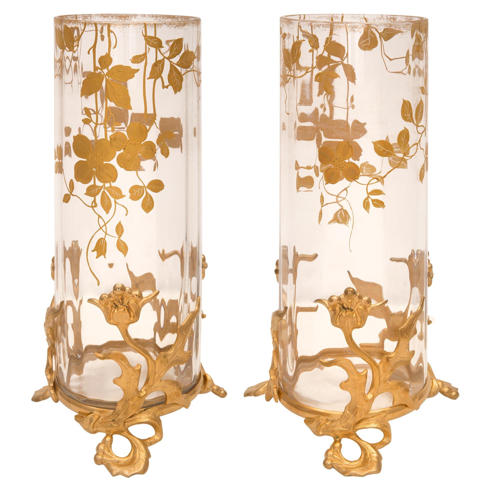 Pair of French Turn of the Century Art Nouveau Period Baccarat Vases