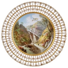 Minton Porcelain Plate, Welsh Landscape Signed J.Evans, 1881