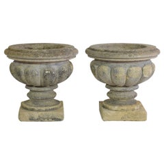 Pair of 18th Century French Hand Carved Stone Vases/ Planters