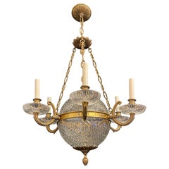 Wonderful French Bronze Crystal Neoclassical Empire Regency Orb Ball Chandelier
