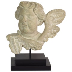 Italian 17/18th Century Carved Limestone Angel Head