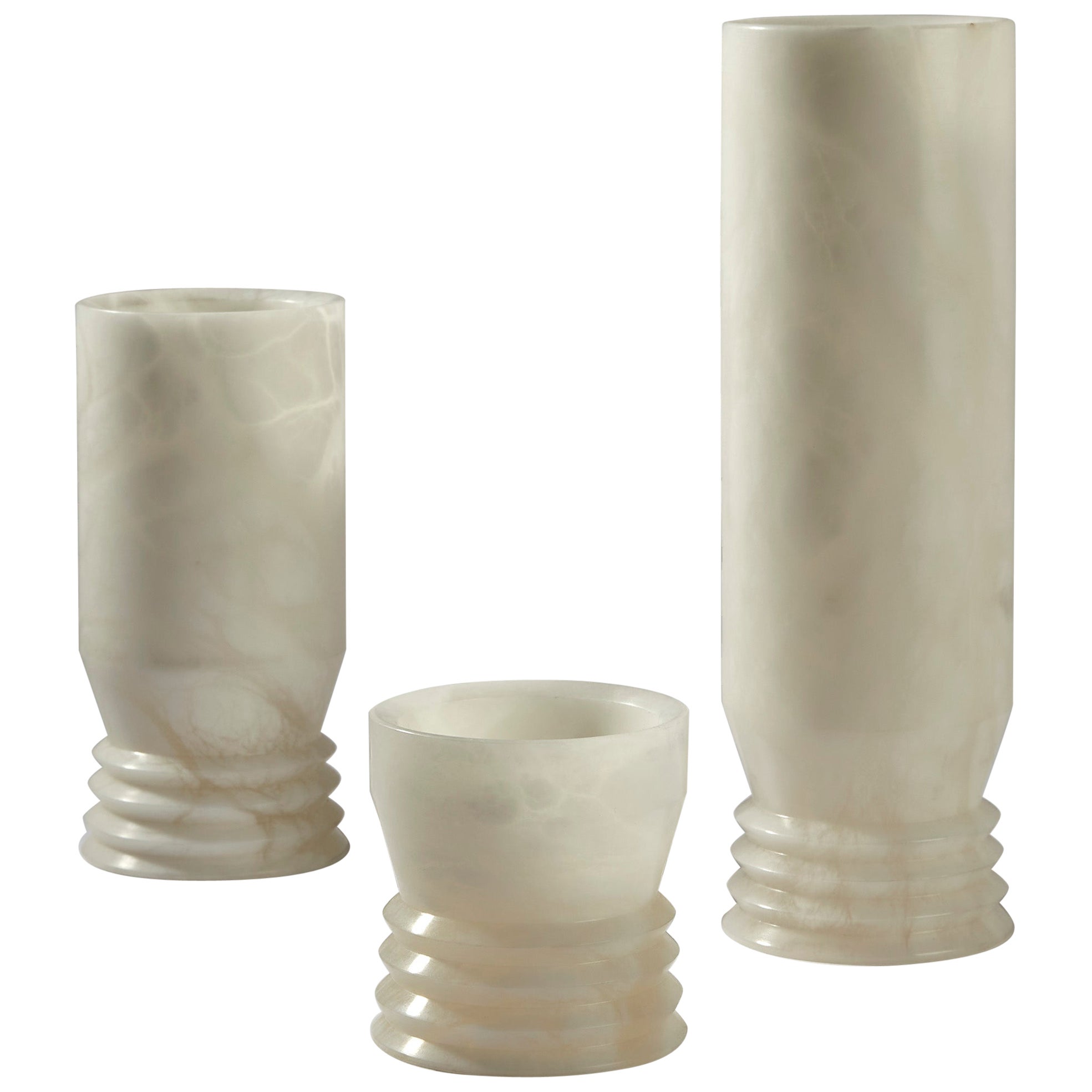 "Strato" Vase Set in Tuscan Alabaster by Andrea Grecucci