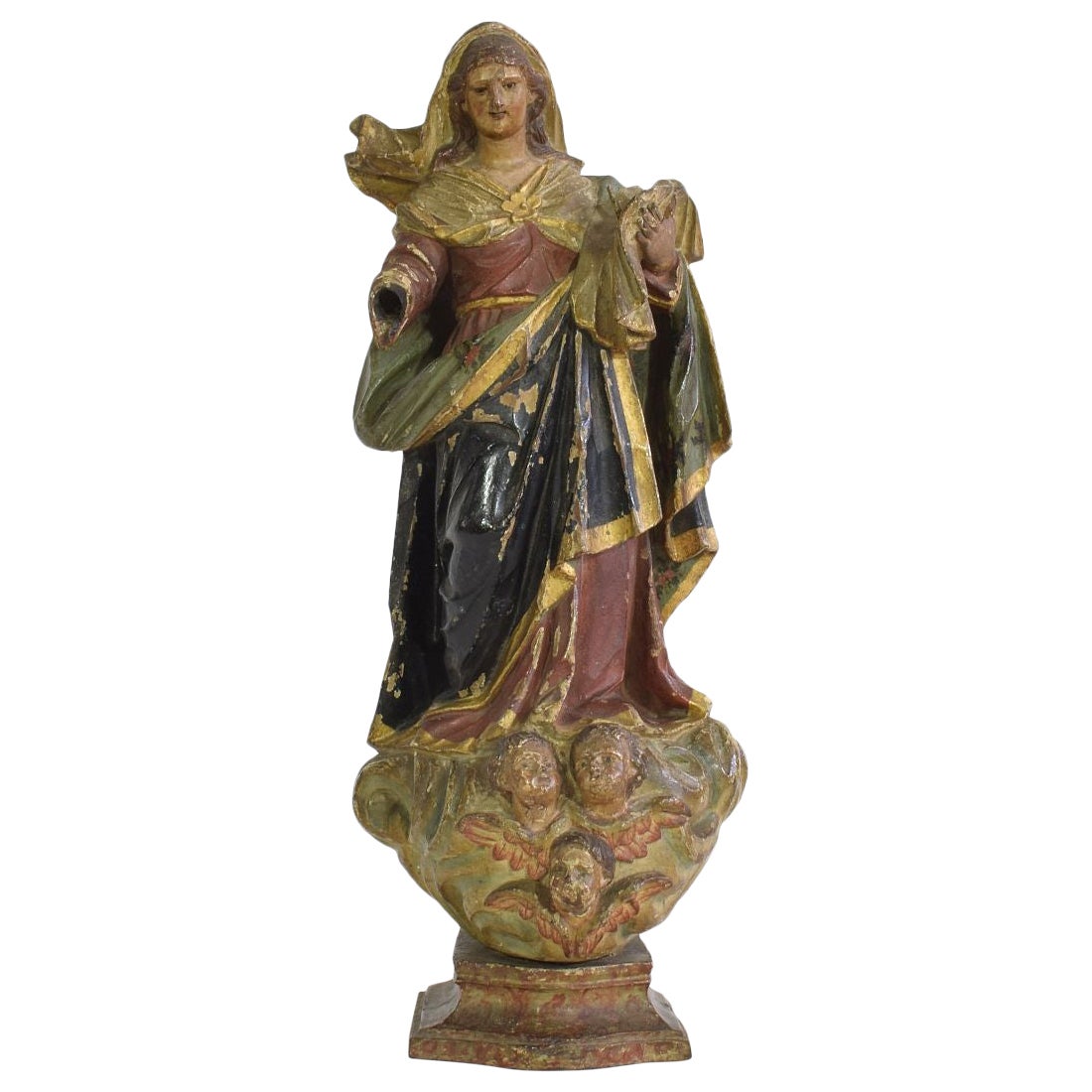 Spanish 17/ 18th Century Painted Wooden Madonna / Santos