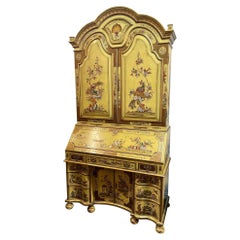 19th Century English Chinoiserie Decorated Yellow Secretary Cabinet