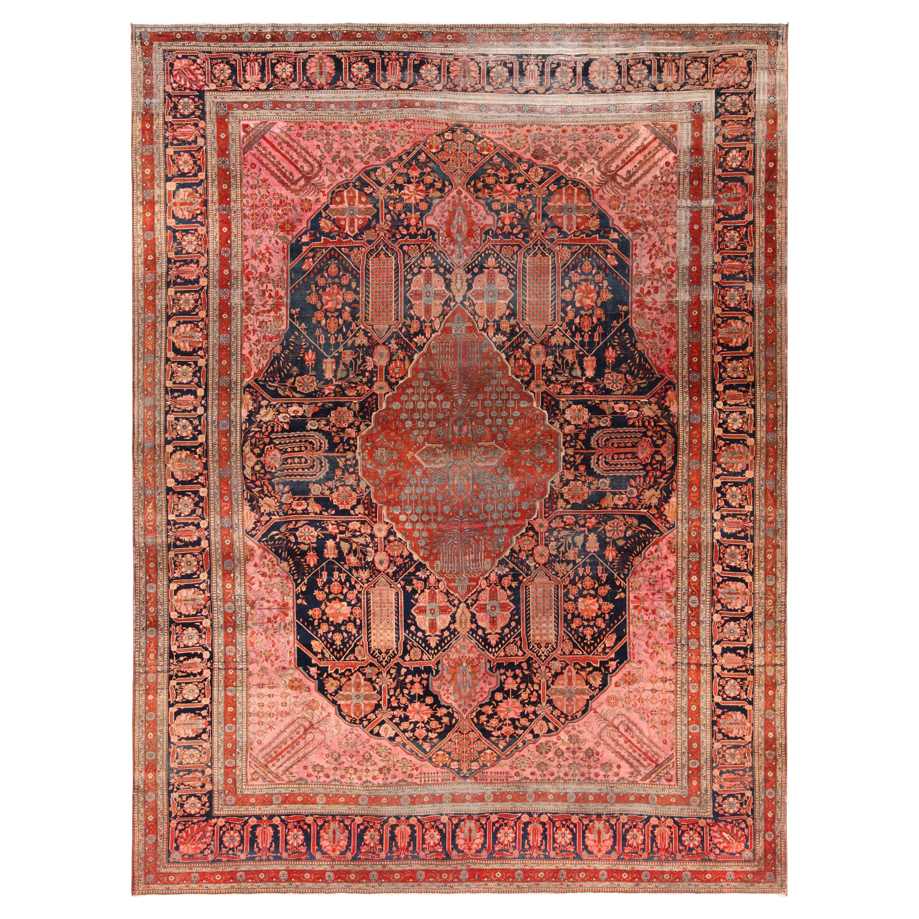 Antike persische Mohtasham Kashan Rug.10 ft 4 in x 13 ft 7in  im Angebot