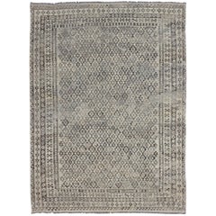 Large Tribal and Modern Kilim in Charcoal, Brown, Silver Blue, Silver and Gray