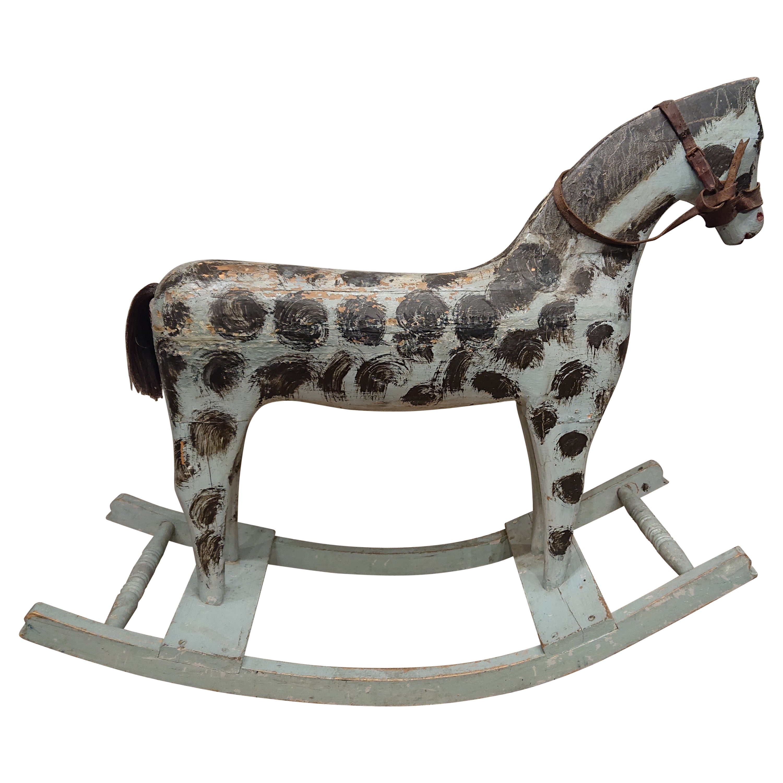 19th Century Swedish Folk Art Antique Rocking Horse Toy All Original