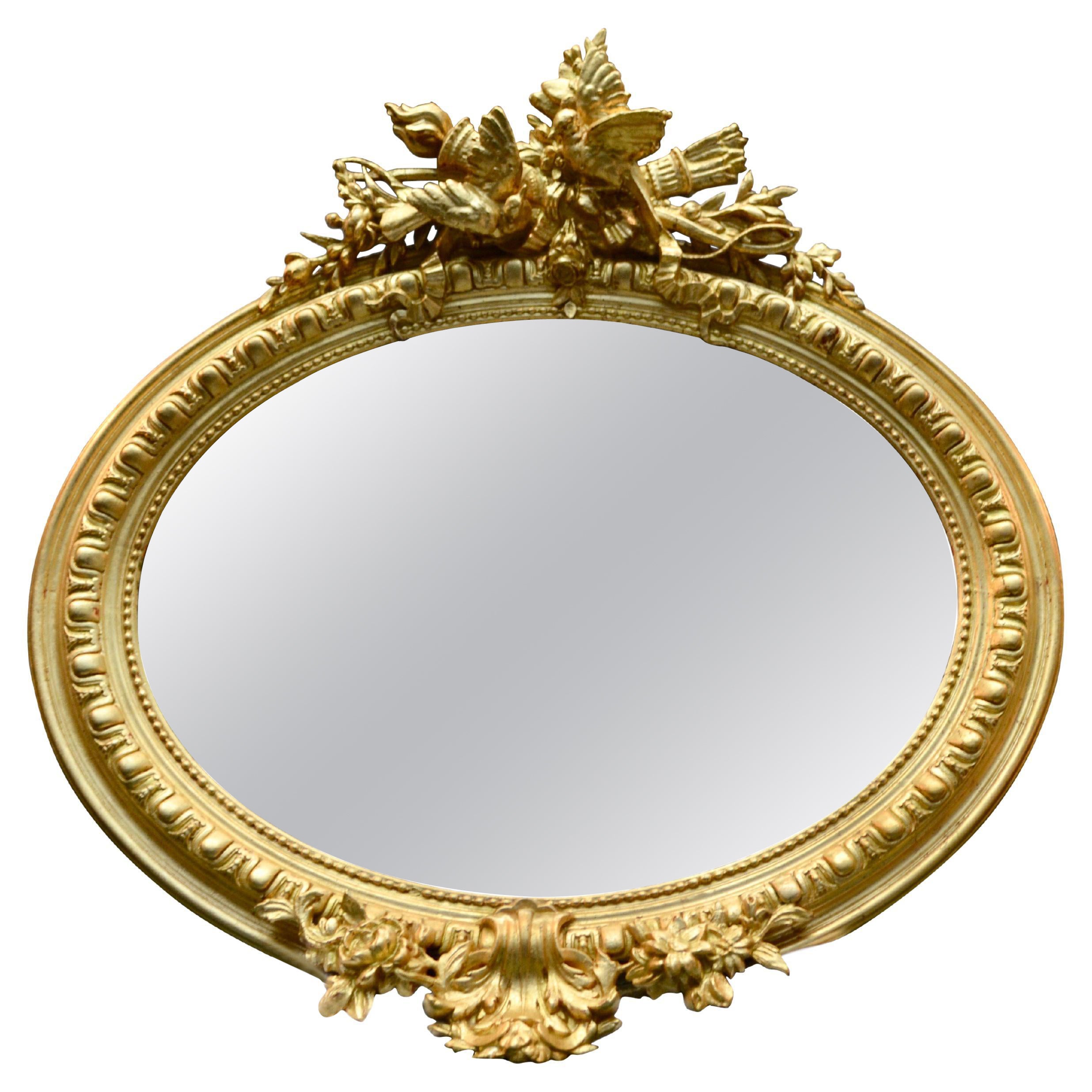 19th Century Louis XVI Style Giltwood Oval Mirror For Sale