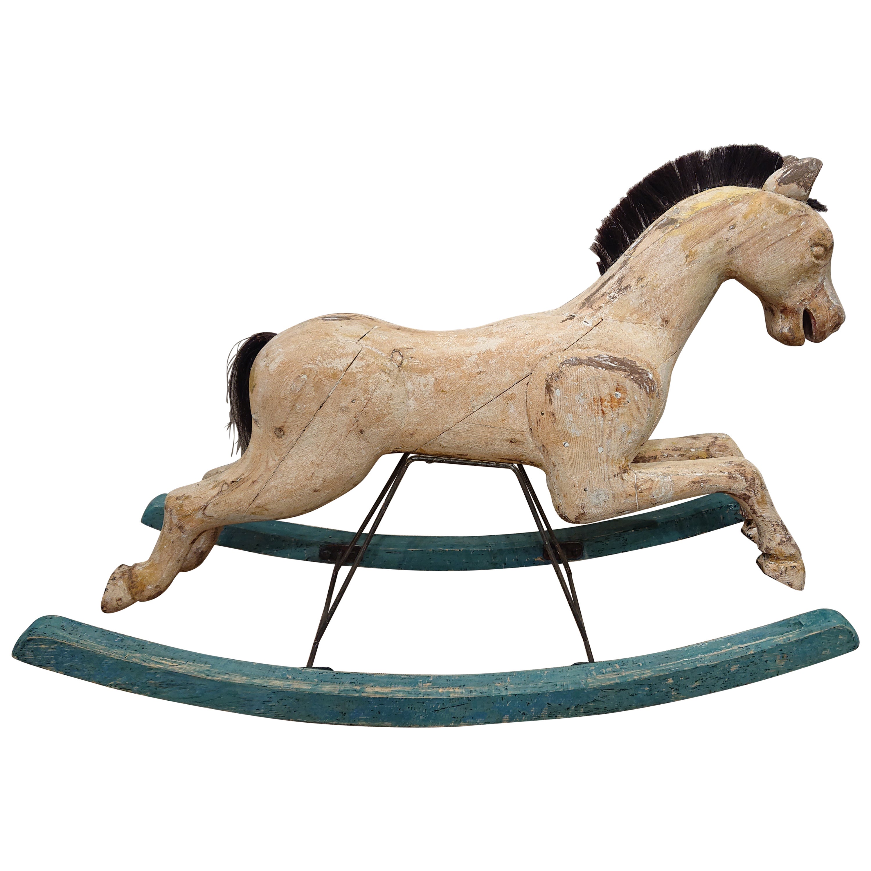 19th Century Swedish Folk Art Antique Rocking Horse Toy Trace of Original Paint