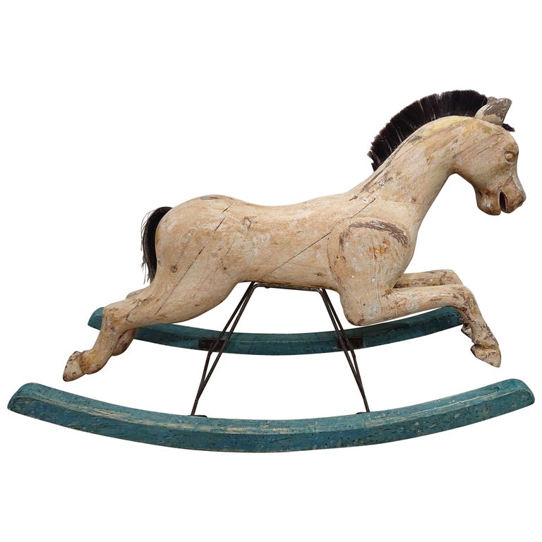 19th Century Swedish Folk Art Antique Rocking Horse Toy Trace of Original Paint For Sale