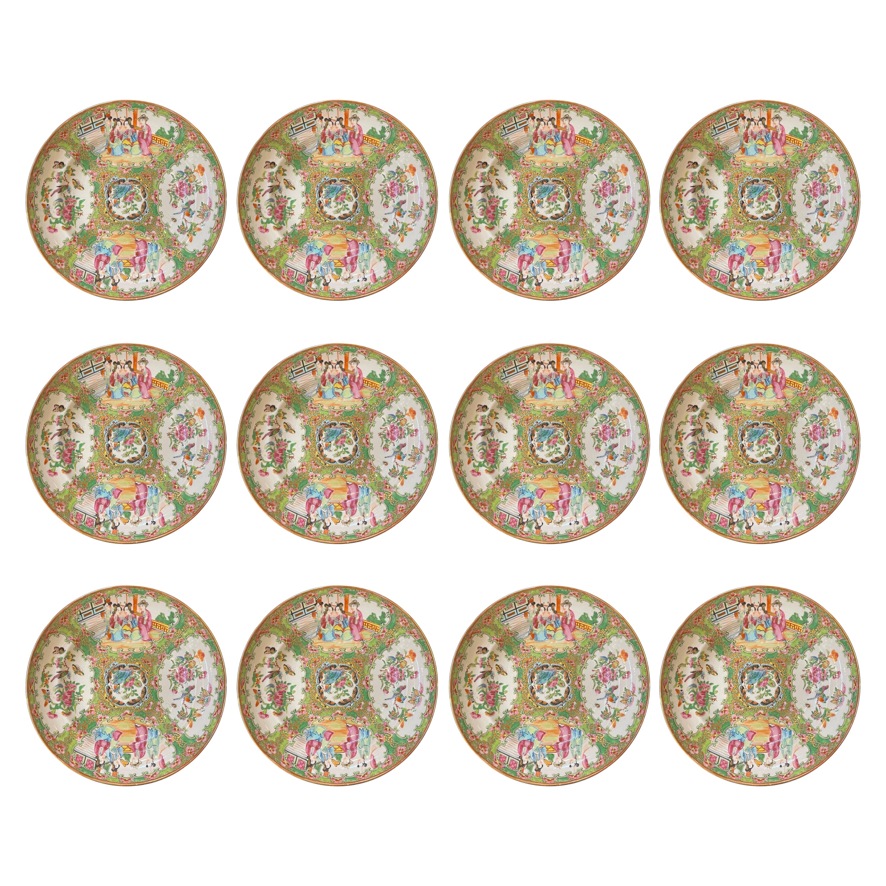 Set of 12 Chinese Rose Medallion Soup Plates