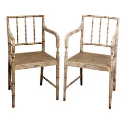 Pair of Creme Painted Faux Bamboo Armchairs