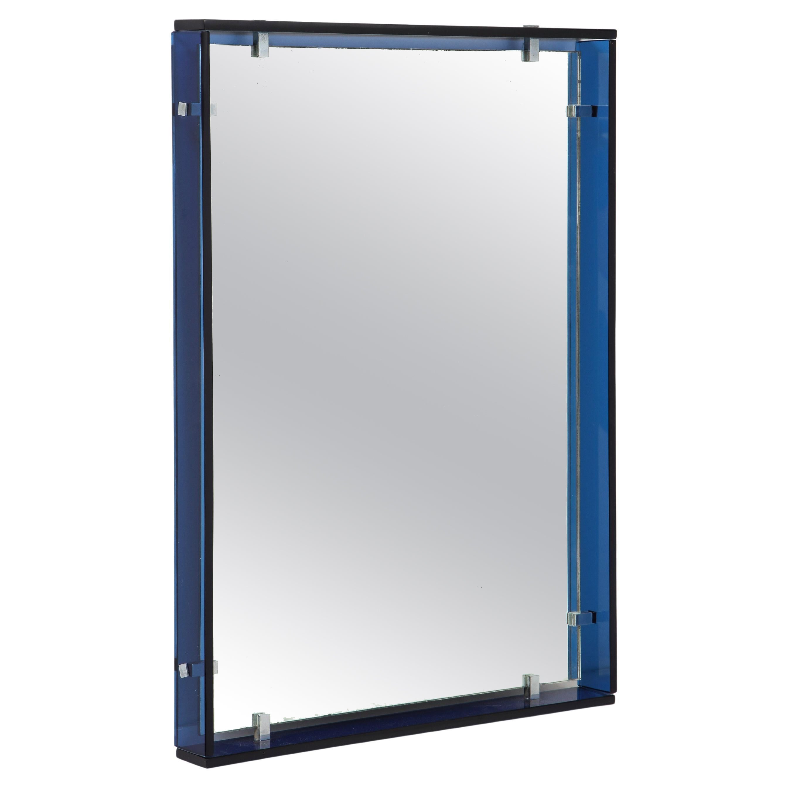 Miroir rectangulaire bleu moderniste Max Ingrand pour Fontana Arte, modle 2014