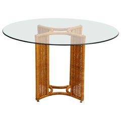Wicker Table with Round Glass Top