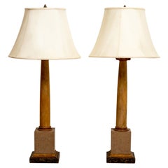 Pair of Faux Marble Column Lamps