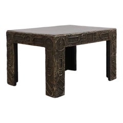 Adrian Pearsall Brutalist Side Table with Black Top and Cast Resin Relief Frame
